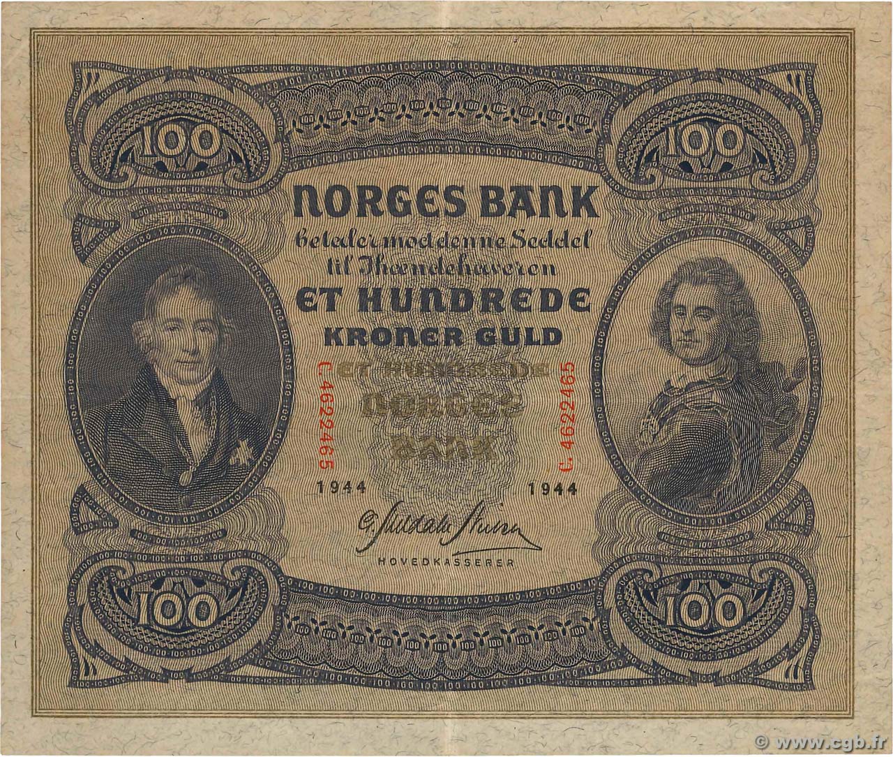 100 Kroner NORVÈGE  1944 P.10c SS