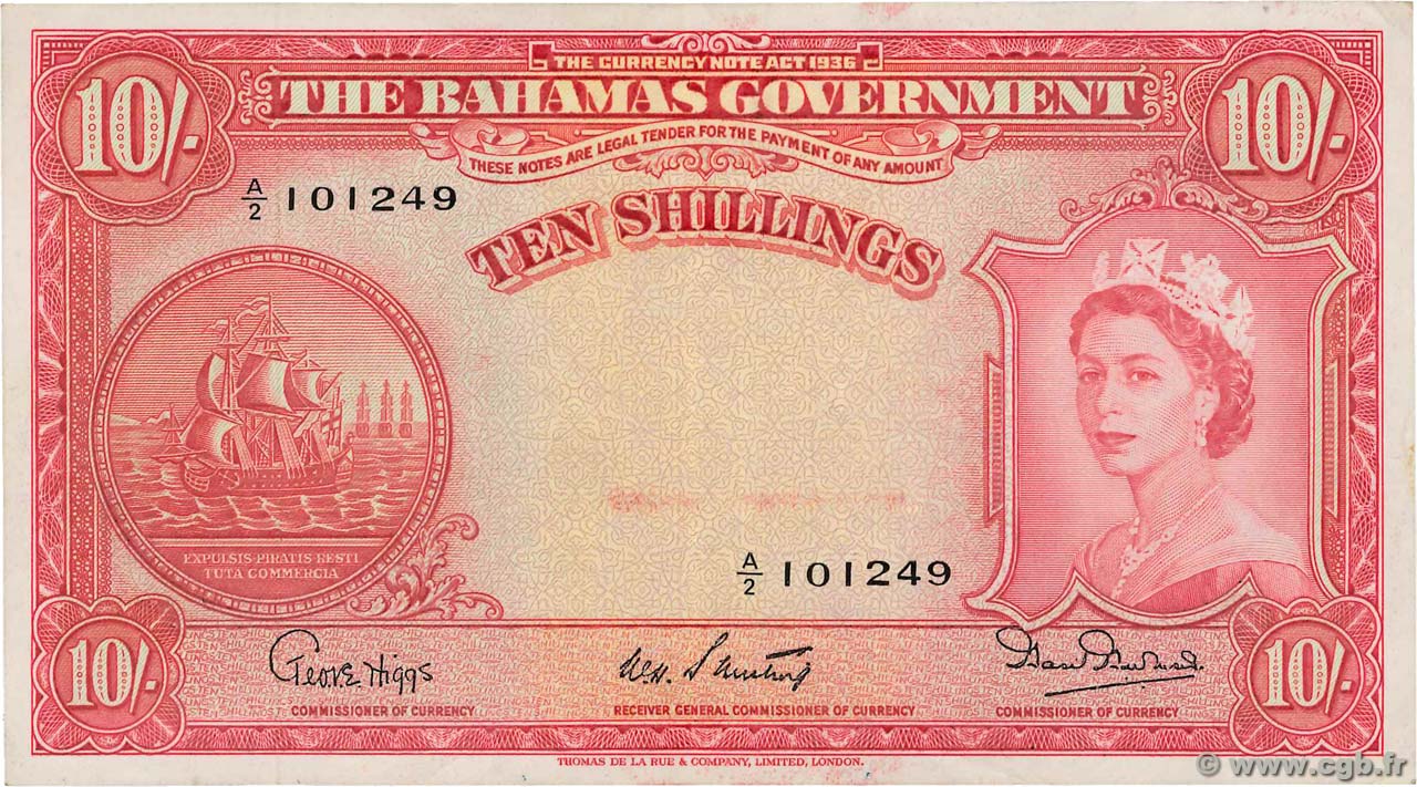 10 Shillings BAHAMAS  1953 P.14b TTB