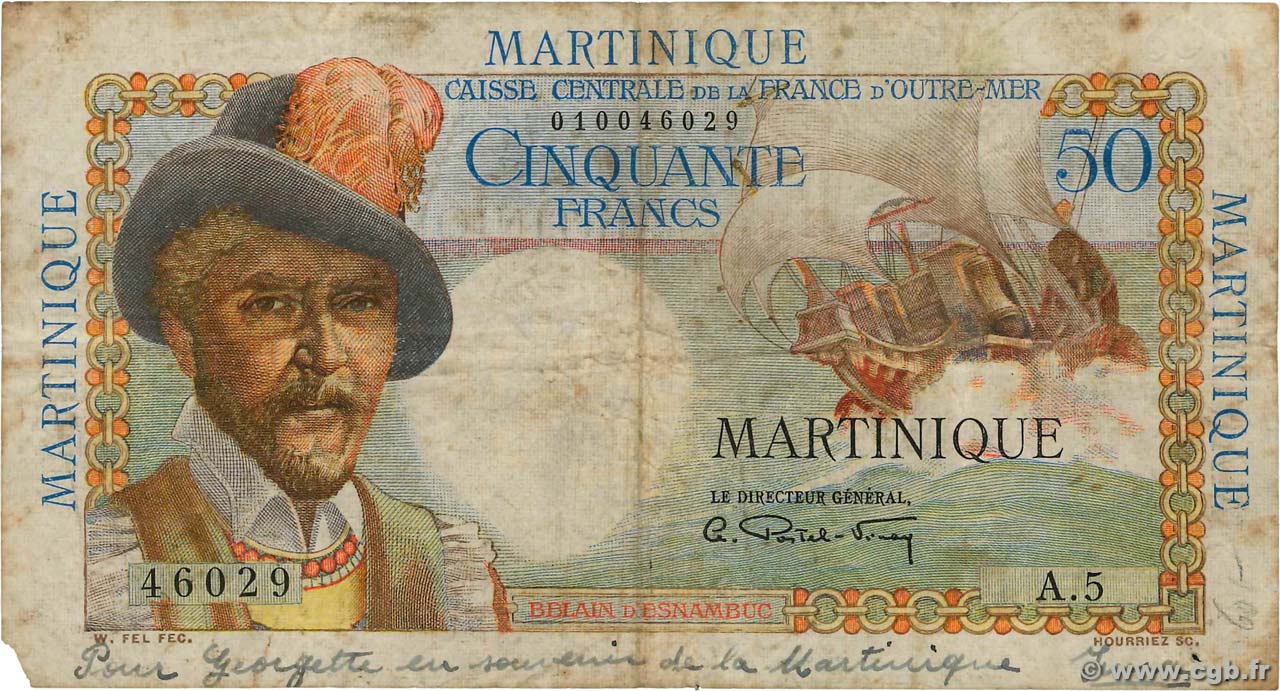 50 Francs Belain d Esnambuc MARTINIQUE  1946 P.30a RC+