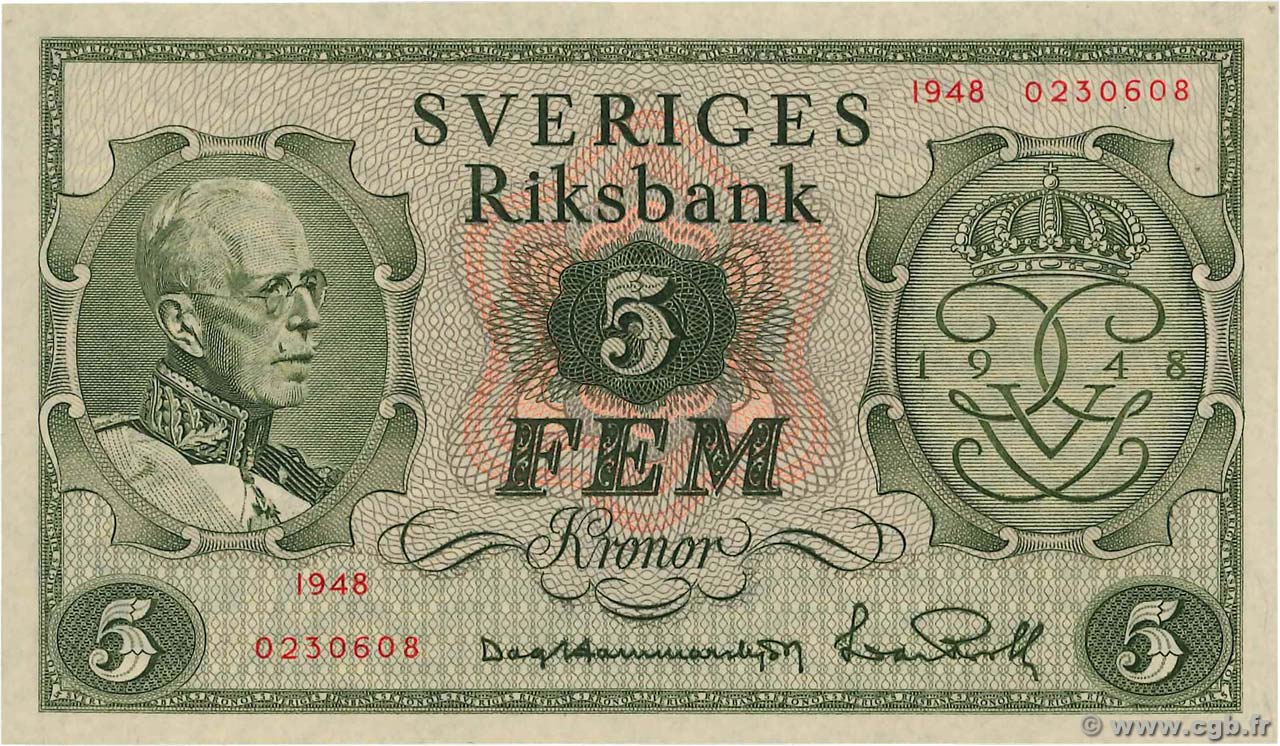 5 Kronor SUÈDE  1948 P.41a fST+