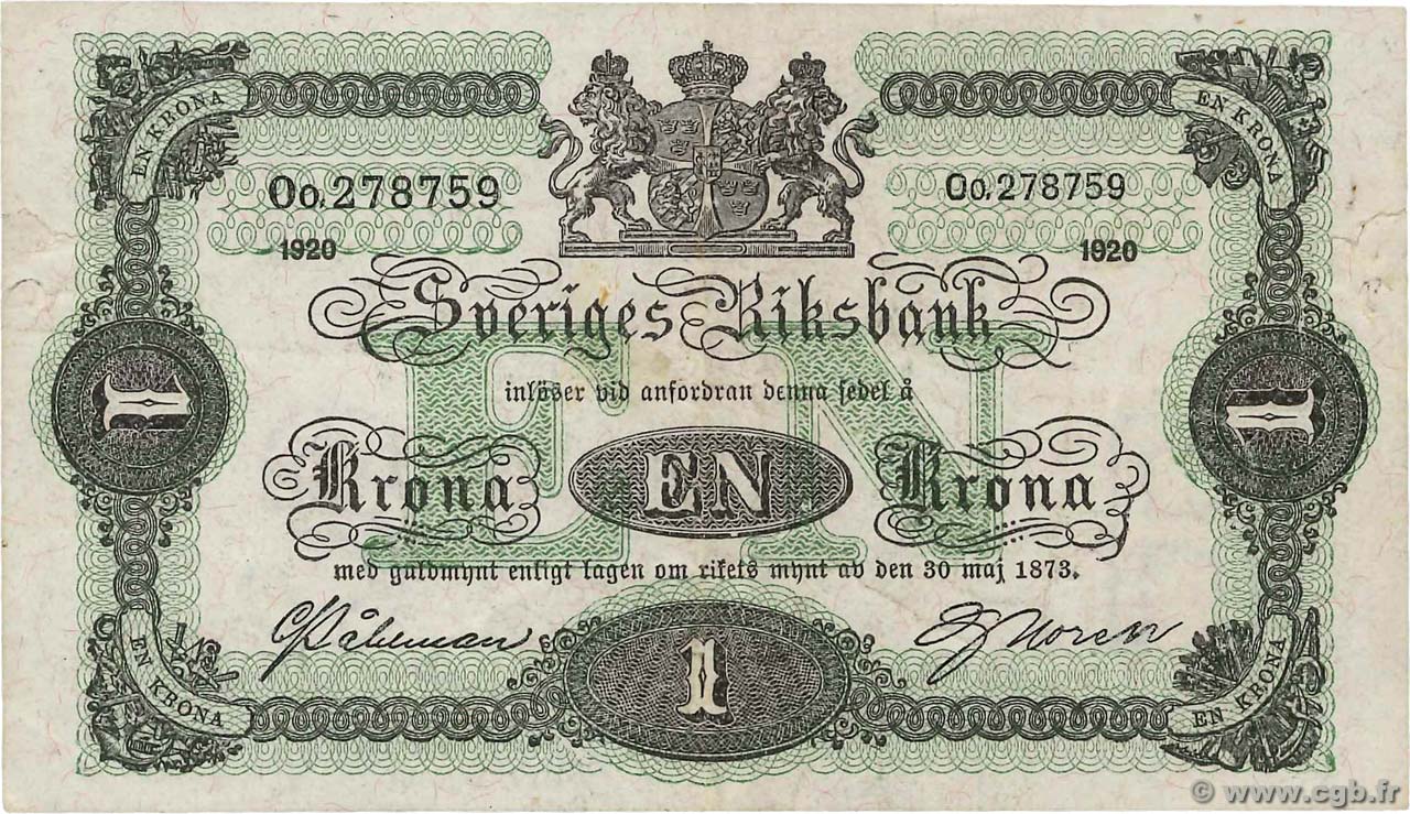 1 Krona SWEDEN  1920 P.32g VF-