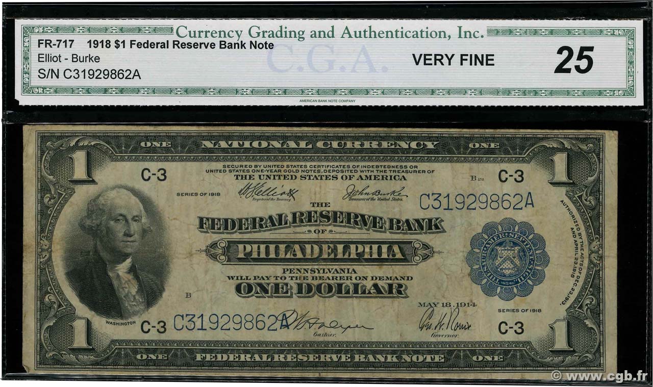 1 Dollar VEREINIGTE STAATEN VON AMERIKA Philadelphia 1918 P.371C S