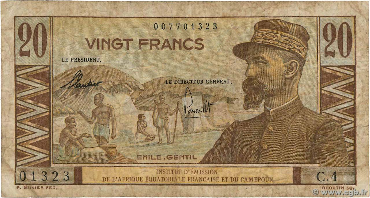 20 Francs Émile Gentil AFRIQUE ÉQUATORIALE FRANÇAISE  1957 P.30 F-