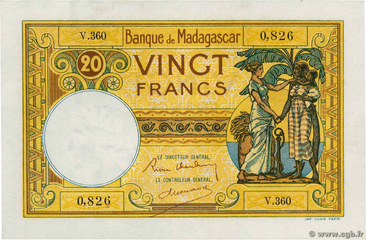 20 Francs MADAGASCAR  1937 P.037 EBC+