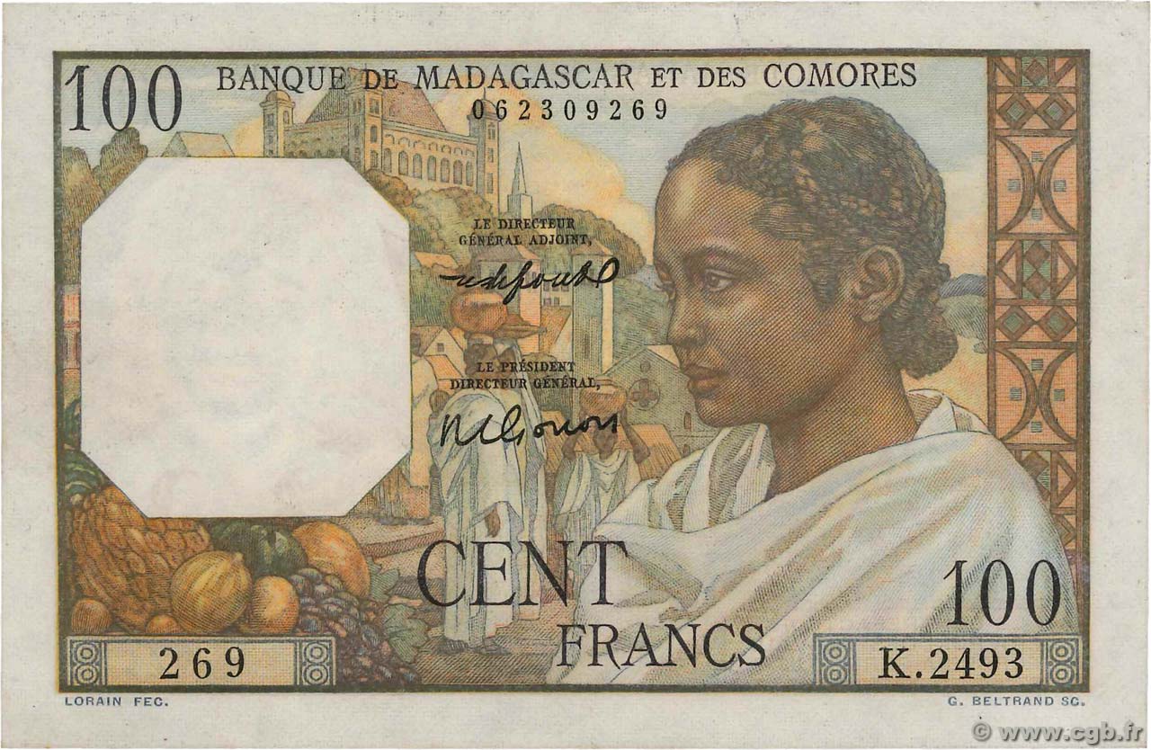 100 Francs MADAGASKAR  1951 P.046b fVZ