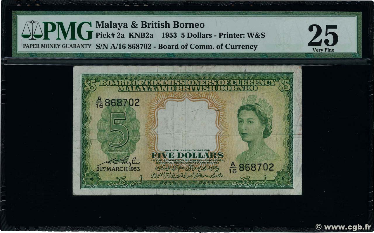 5 Dollars MALAISIE et BORNEO BRITANNIQUE  1953 P.02a pr.TB