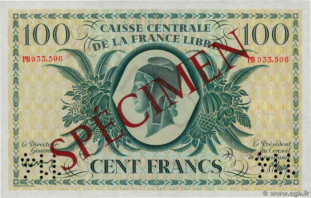 100 Francs Spécimen FRENCH EQUATORIAL AFRICA Brazzaville 1941 P.13s AU-