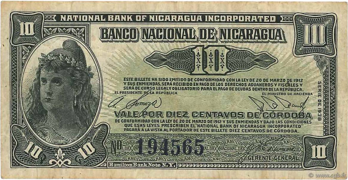 10 Centavos de Cordoba NICARAGUA  1938 P.079 MBC
