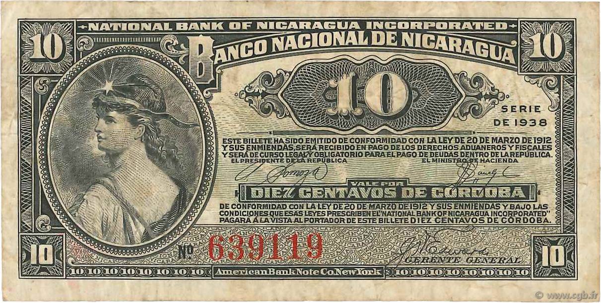 10 Centavos de Cordoba NIKARAGUA  1938 P.087a SS