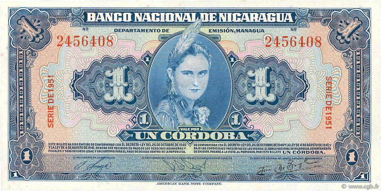 1 Cordoba NICARAGUA  1951 P.091b pr.NEUF