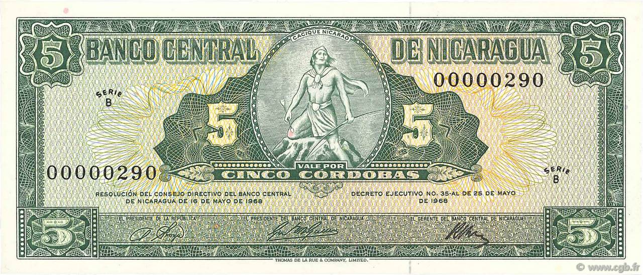 5 Cordobas NICARAGUA  1968 P.116a FDC
