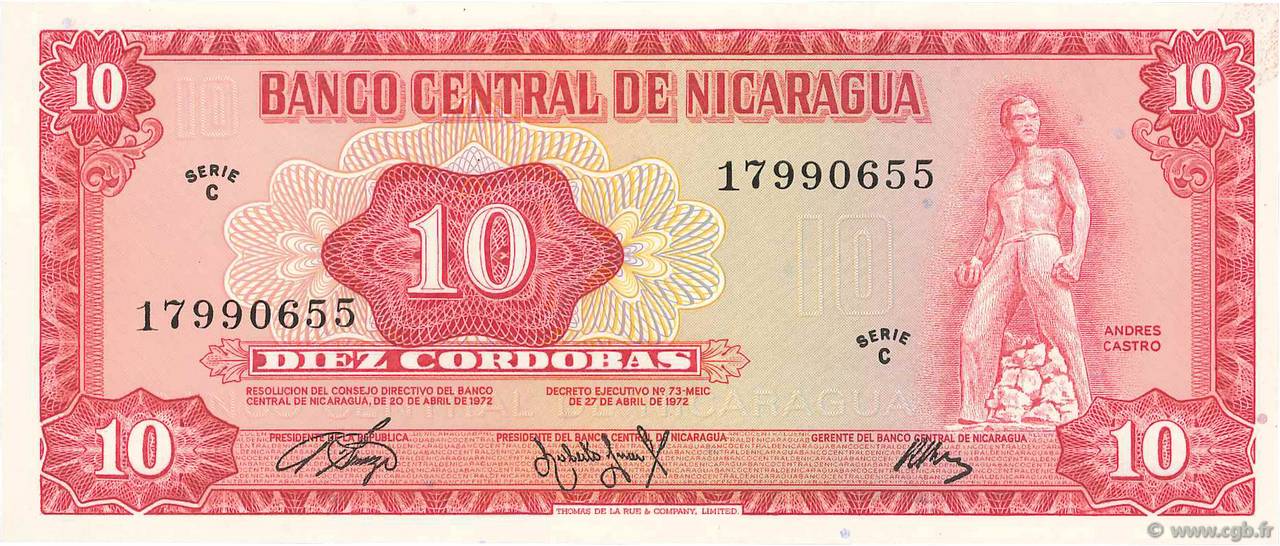 10 Cordobas NICARAGUA  1972 P.123 UNC