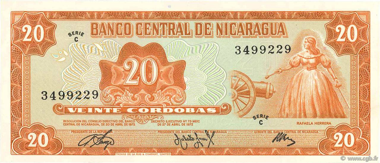 20 Cordobas NICARAGUA  1972 P.124 UNC-