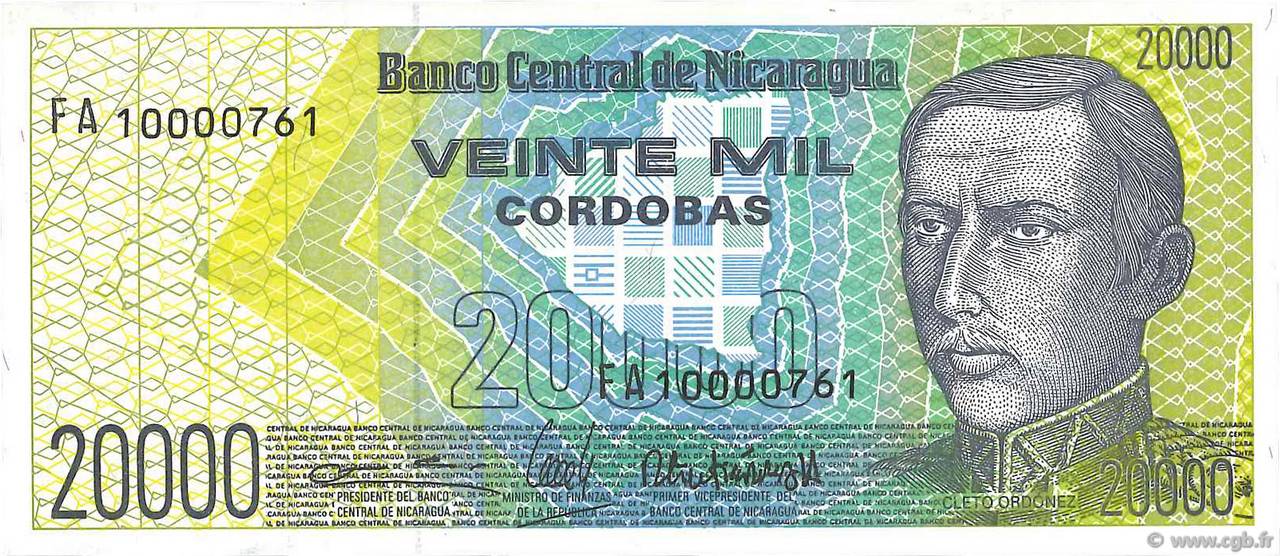 20000 Cordobas NICARAGUA  1989 P.160 FDC