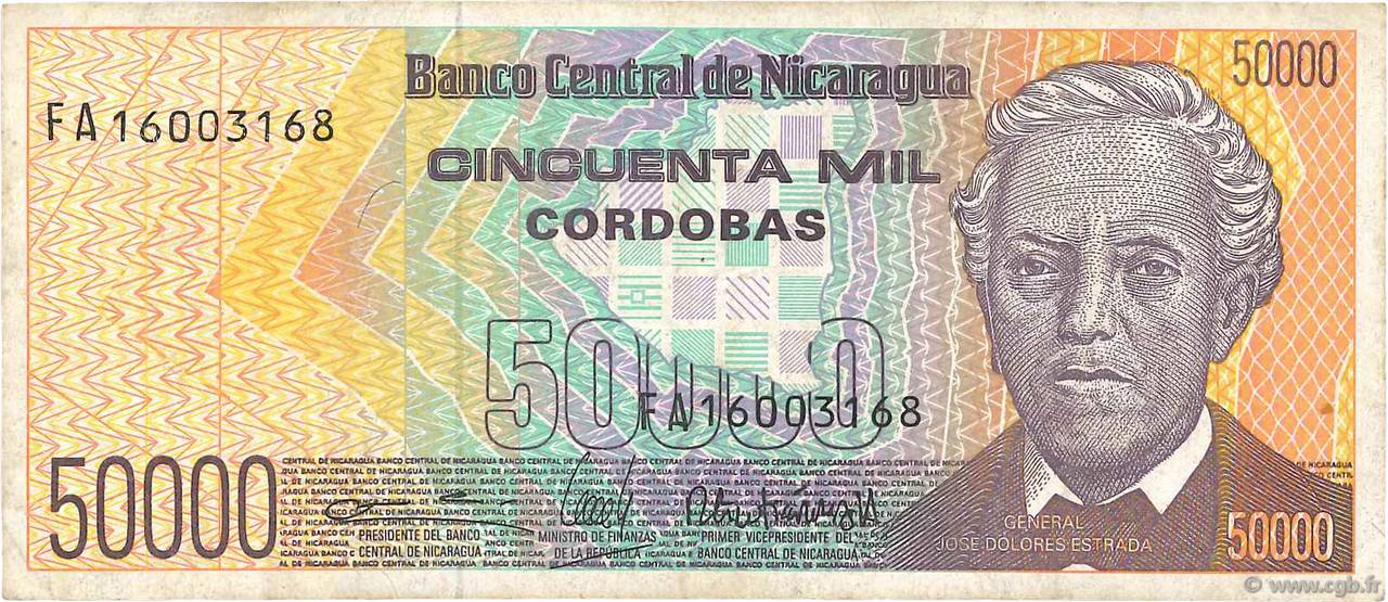 50000 Cordobas NIKARAGUA  1989 P.161 fSS