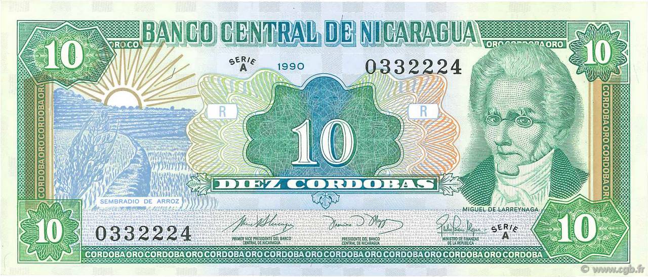 10 Cordobas NICARAGUA  1990 P.175 FDC