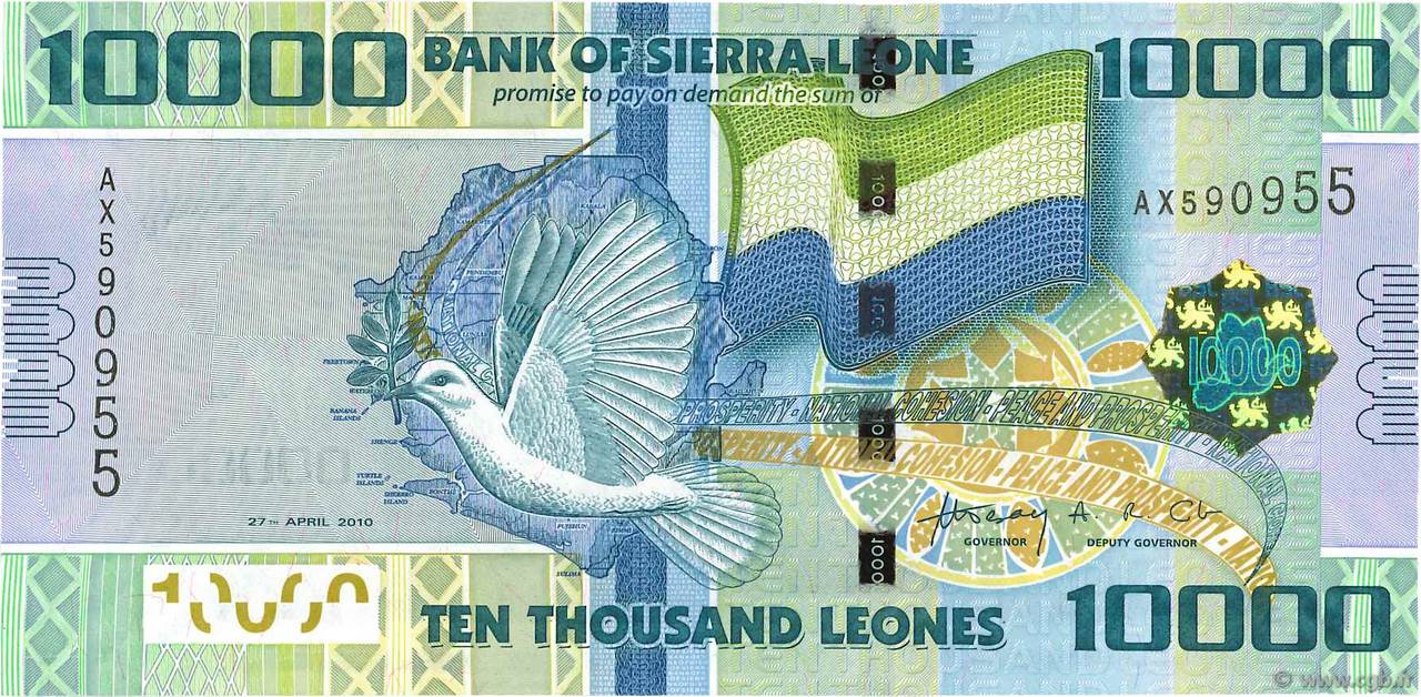10000 Leones SIERRA LEONE 2010 P 33 B78 0108 Banknotes