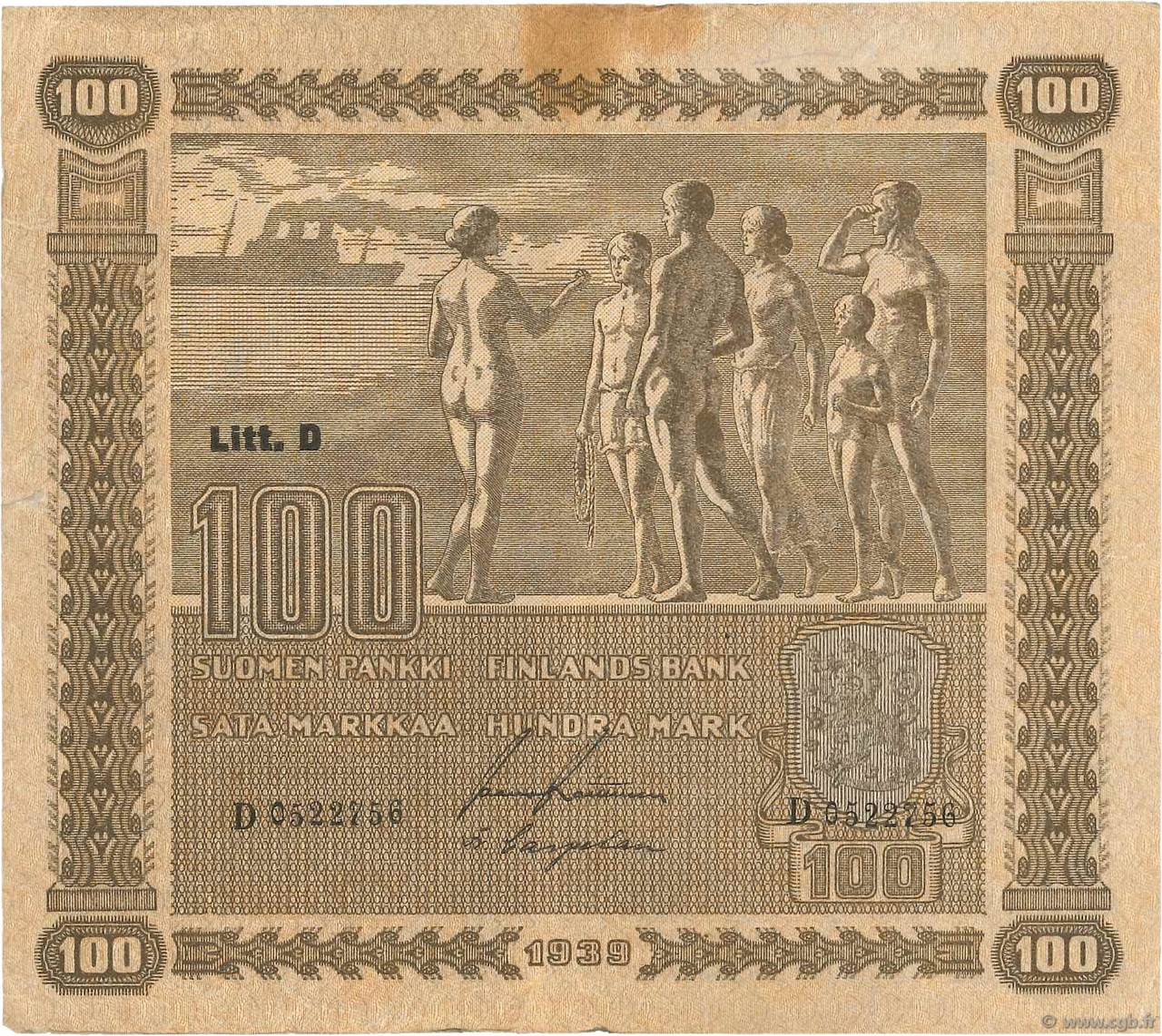 100 Markkaa FINLAND  1939 P.073a VF