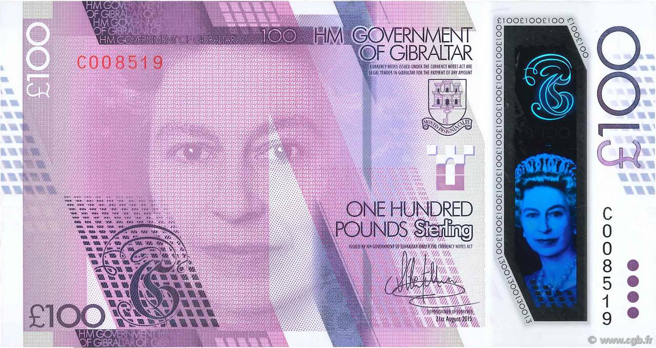 100 Pounds Sterling GIBRALTAR  2015 P.40 UNC