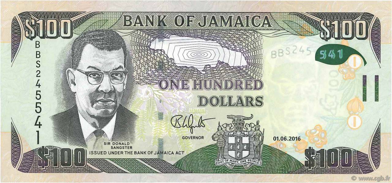 100 Dollars JAMAICA  2016 P.New UNC