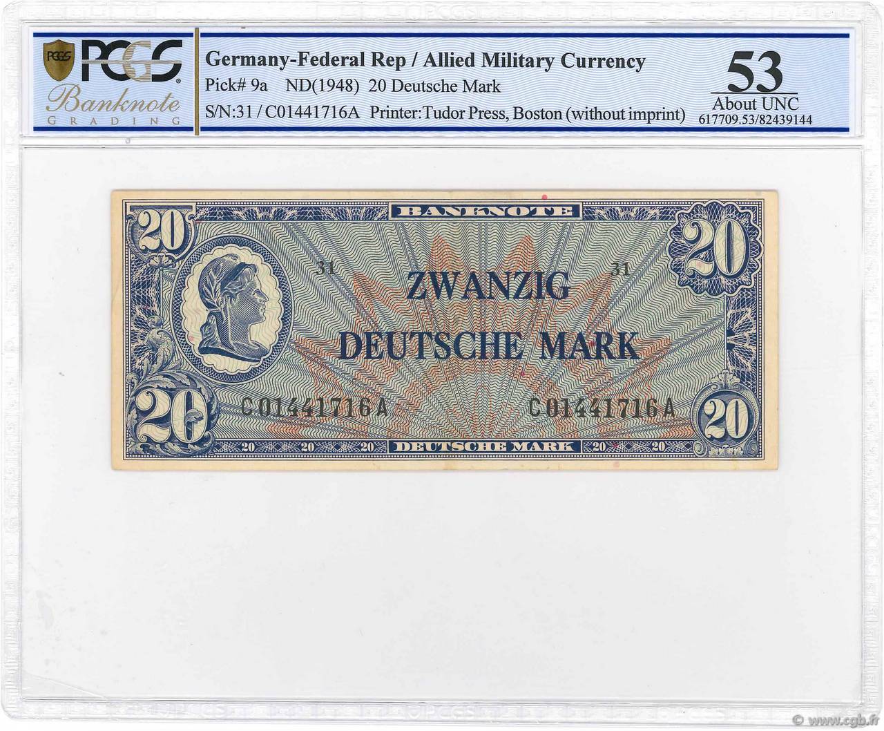 20 Deutsche Mark GERMAN FEDERAL REPUBLIC  1948 P.09a XF