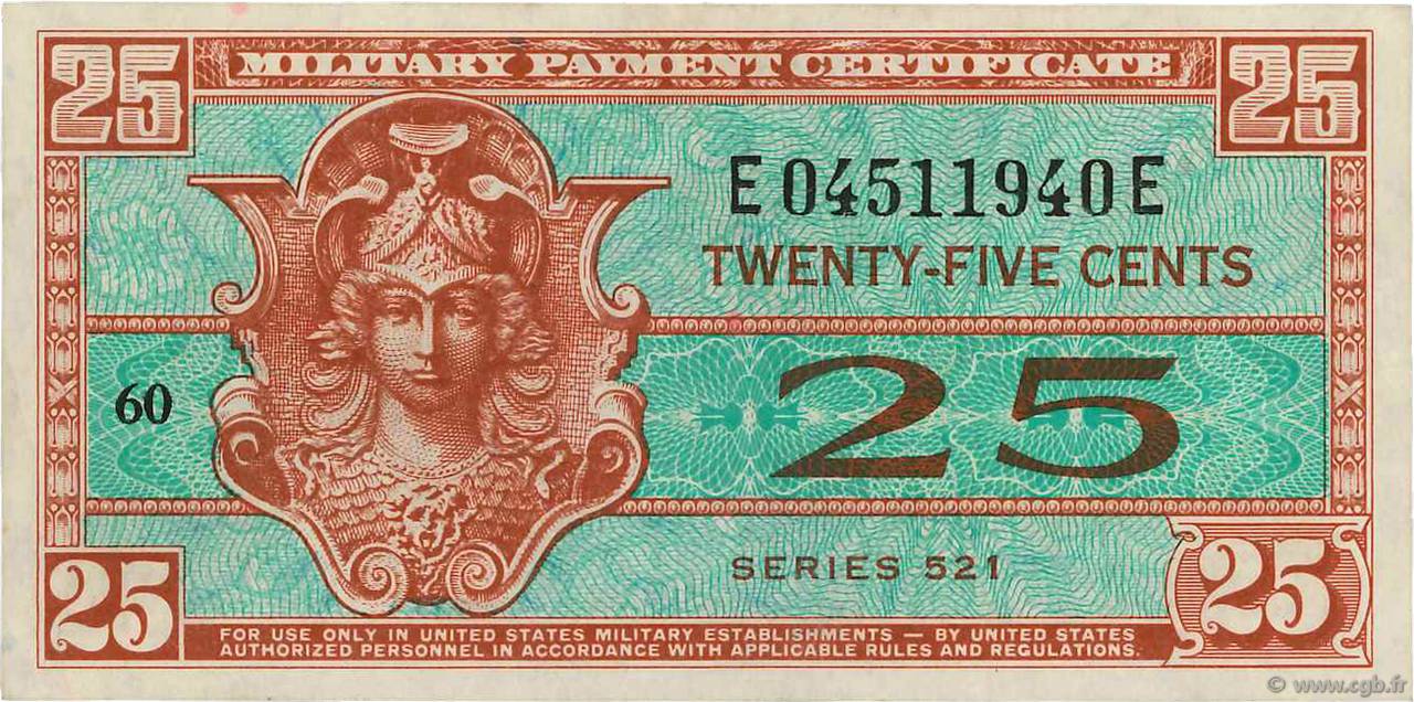 25 Cents ESTADOS UNIDOS DE AMÉRICA  1954 P.M31a SC
