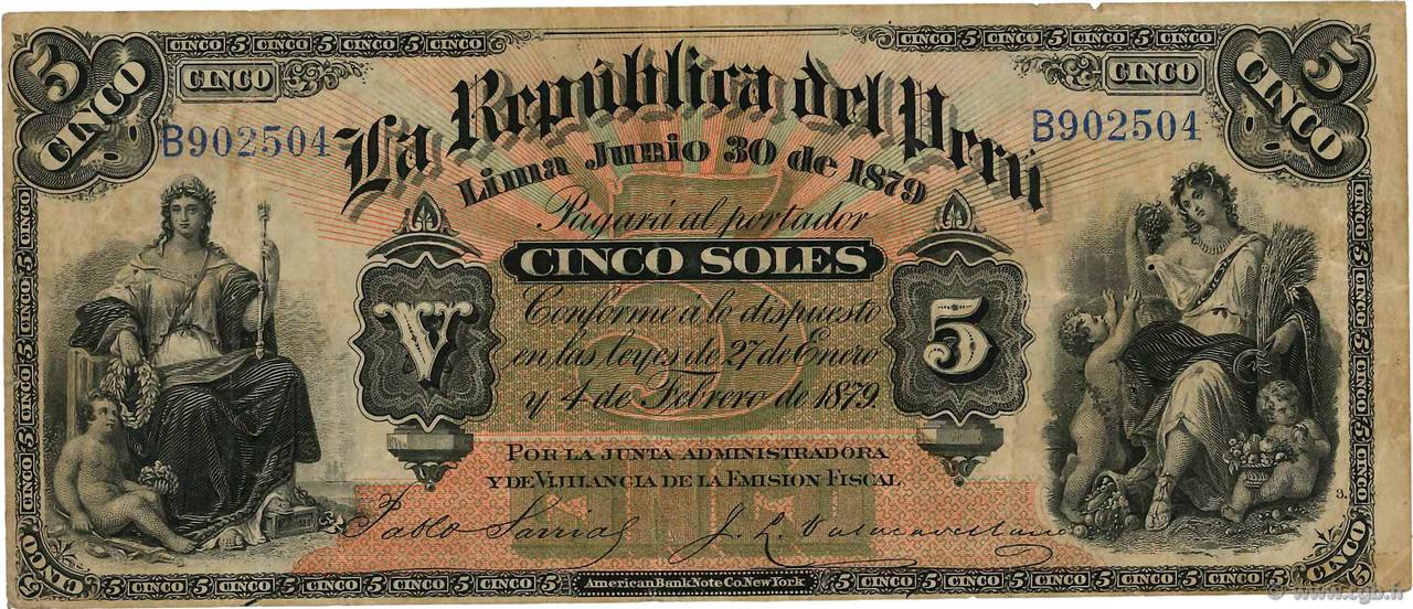 5 Soles PERU  1879 P.004 F