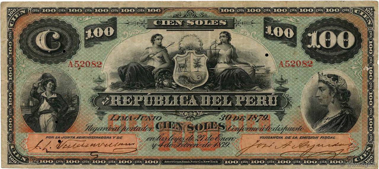 100 Soles PERU  1879 P.009 MB
