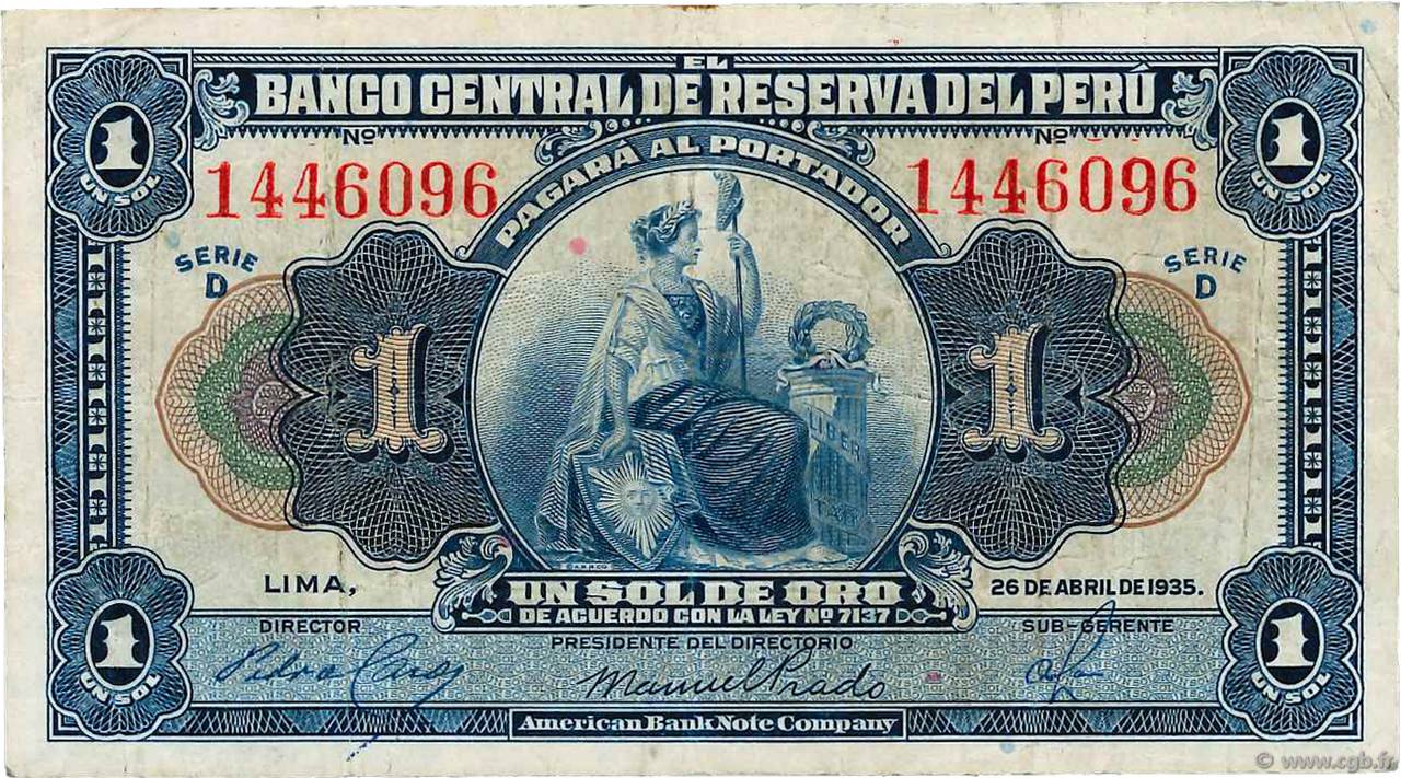 1 Sol PERU  1935 P.065a BB