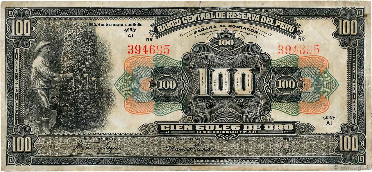 100 Soles PERU  1939 P.069a VF-