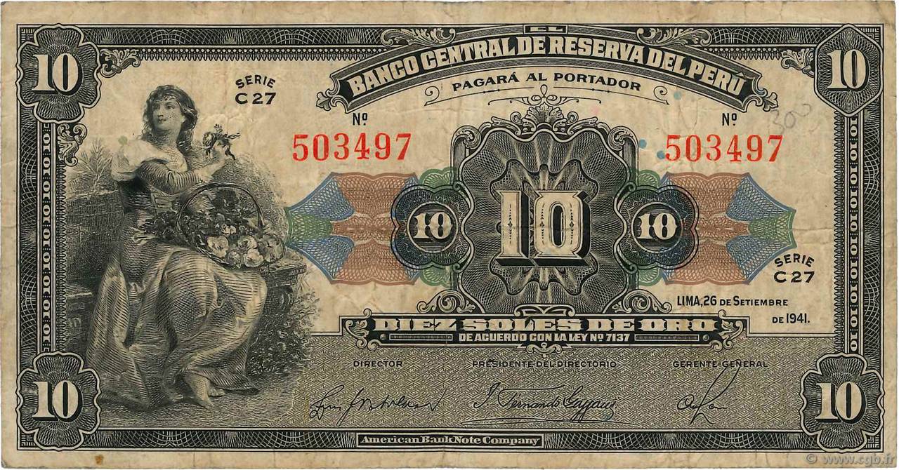 10 Soles PERU  1941 P.067Aa F