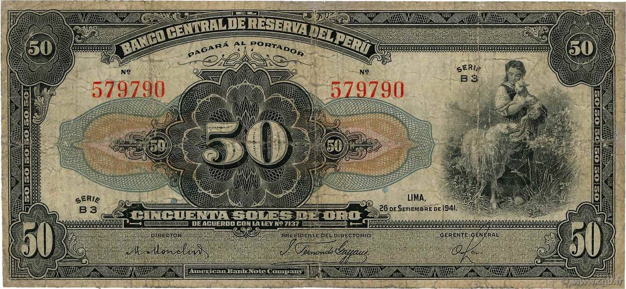 50 Soles PERU  1941 P.068Aa fS