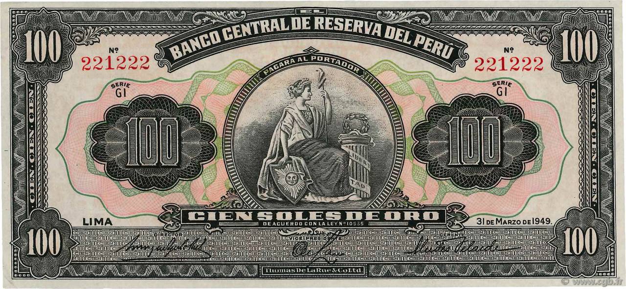 100 Soles PERú  1949 P.073 SC