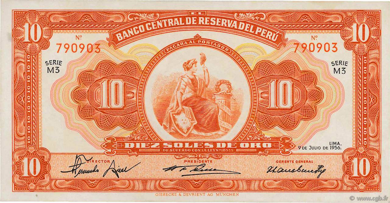 10 Soles PERU  1956 P.077 UNC-