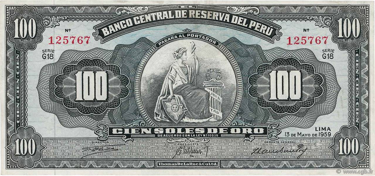 100 Soles PERú  1959 P.079b EBC+