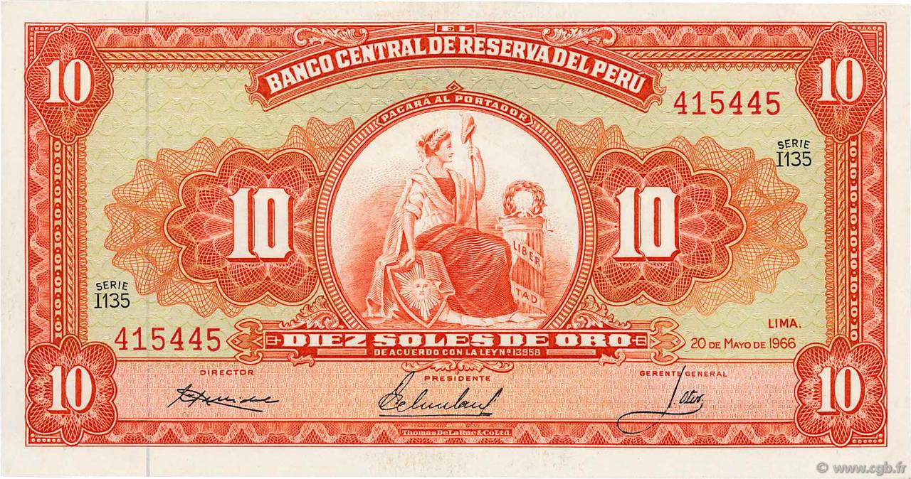 10 Soles PERU  1966 P.084a FDC