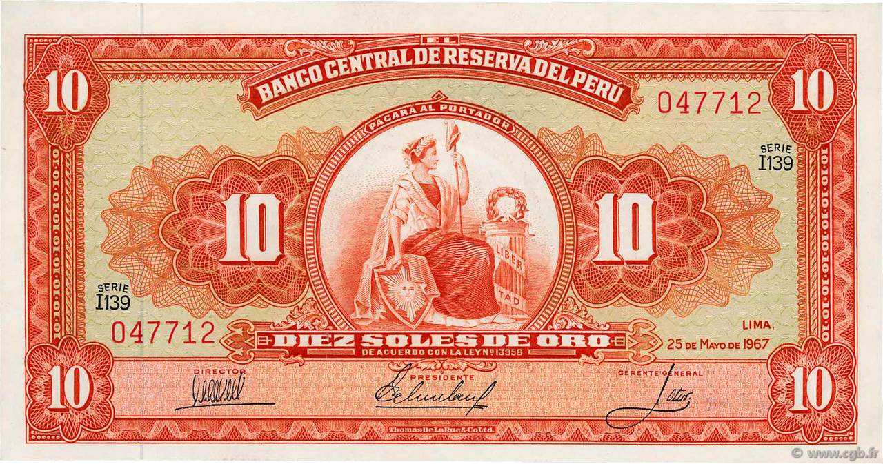 10 Soles PERú  1967 P.084a FDC