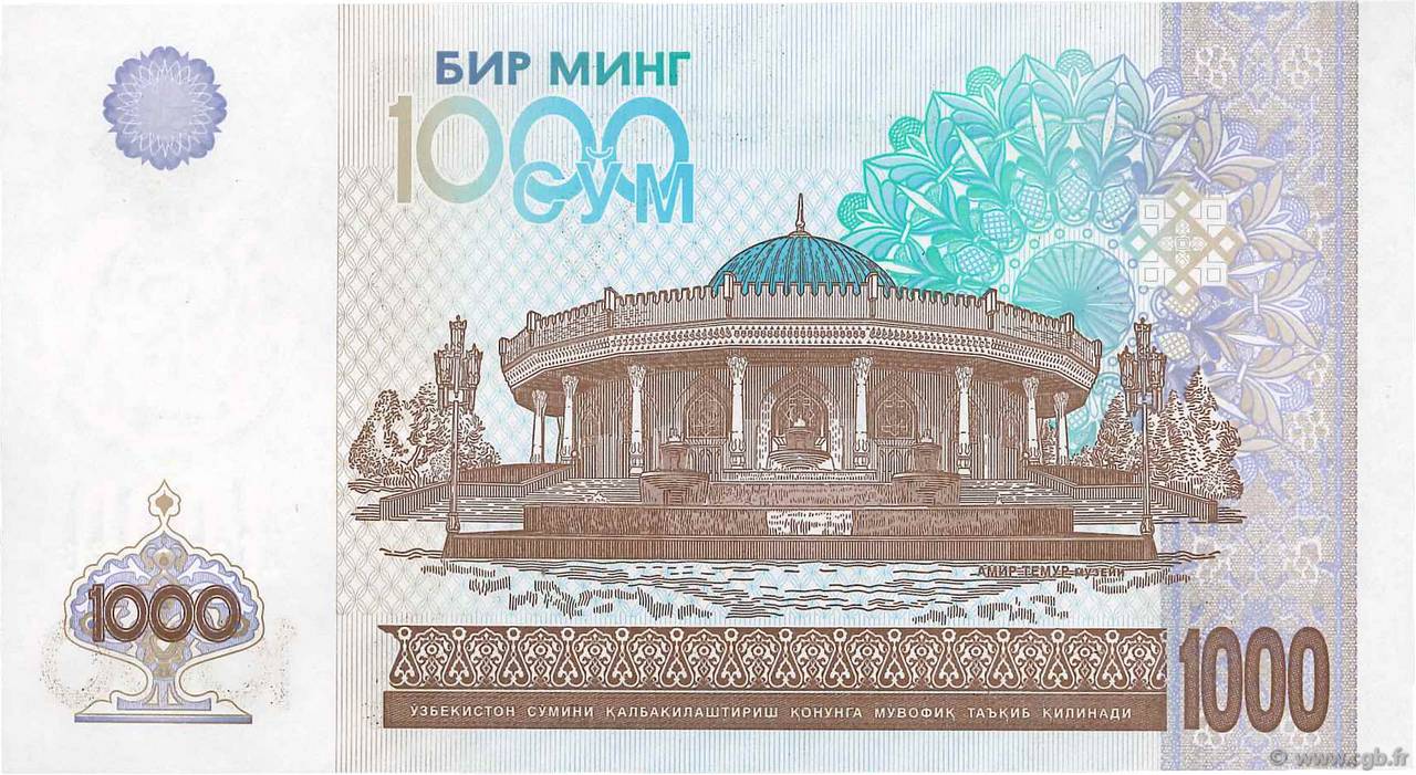 1000 Sum UZBEKISTAN 2001 P.82 b78_0458 Banknotes