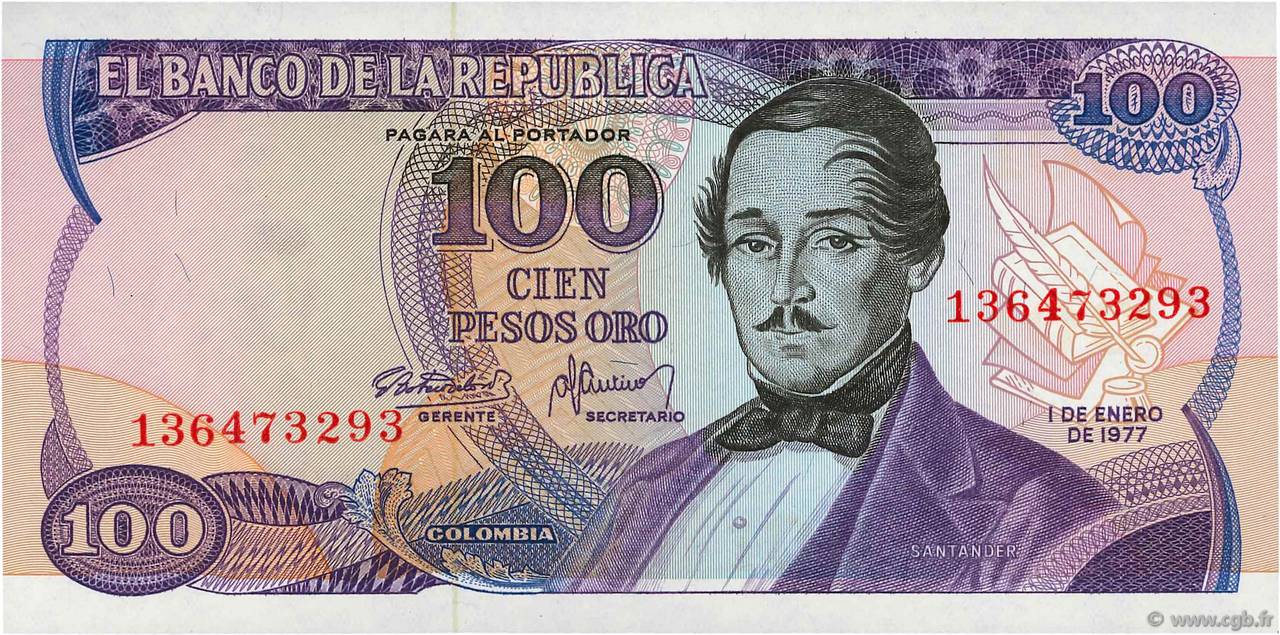 100 Pesos Oro COLOMBIA  1977 P.418a UNC
