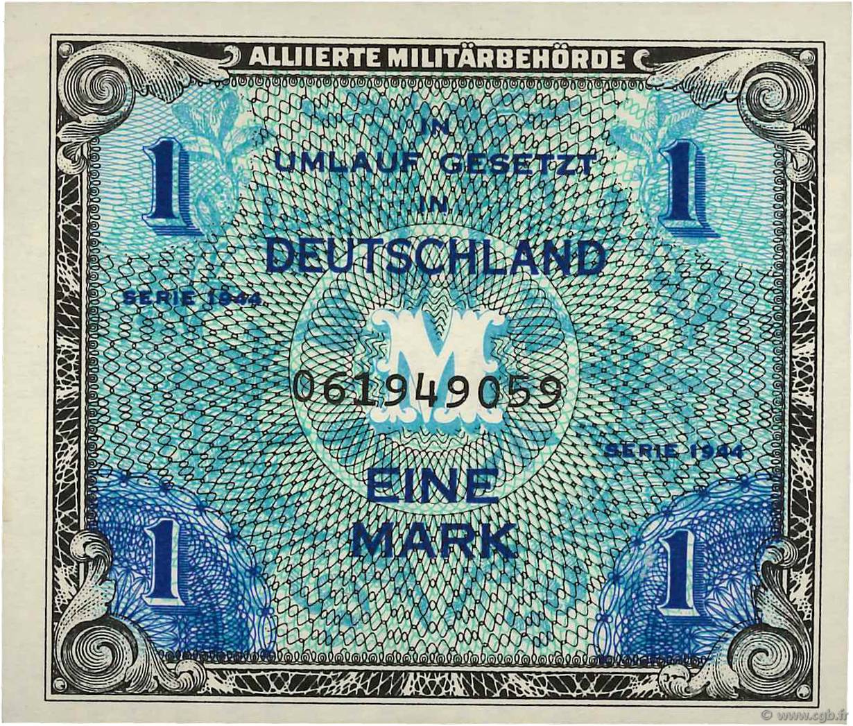 1 Mark GERMANY  1944 P.192a AU