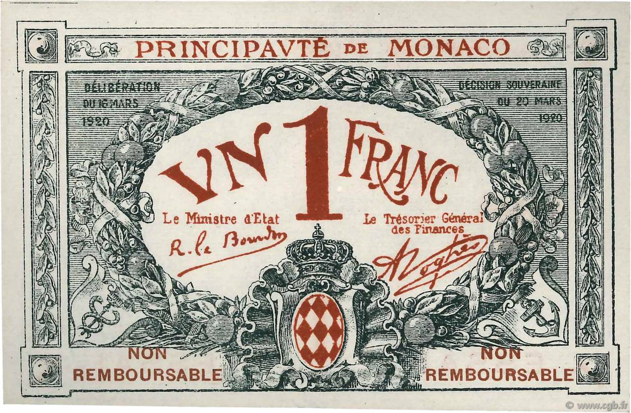 1 Franc Essai MONACO  1920 P.05s UNC