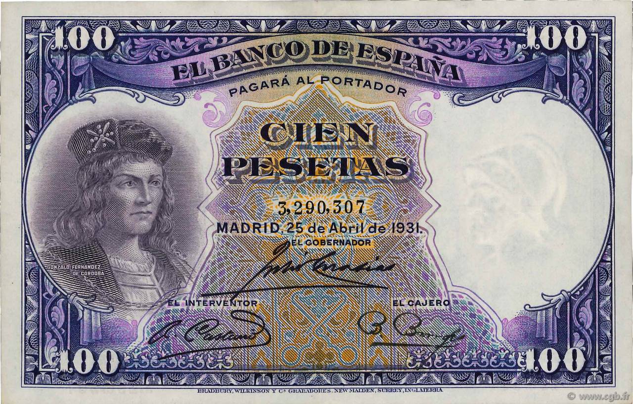 100 Pesetas SPAIN  1931 P.083 XF