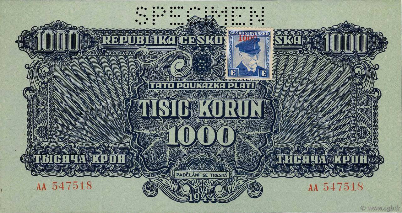 1000 Korun Spécimen CHECOSLOVAQUIA  1945 P.057s FDC