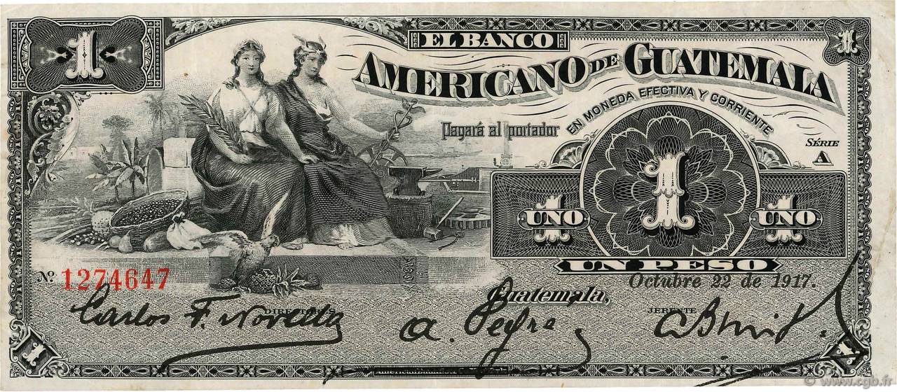 1 Peso GUATEMALA  1917 PS.111b MBC