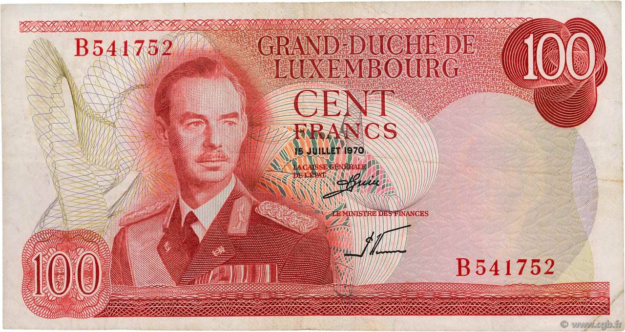 100 Francs LUXEMBURGO  1970 P.56a MBC