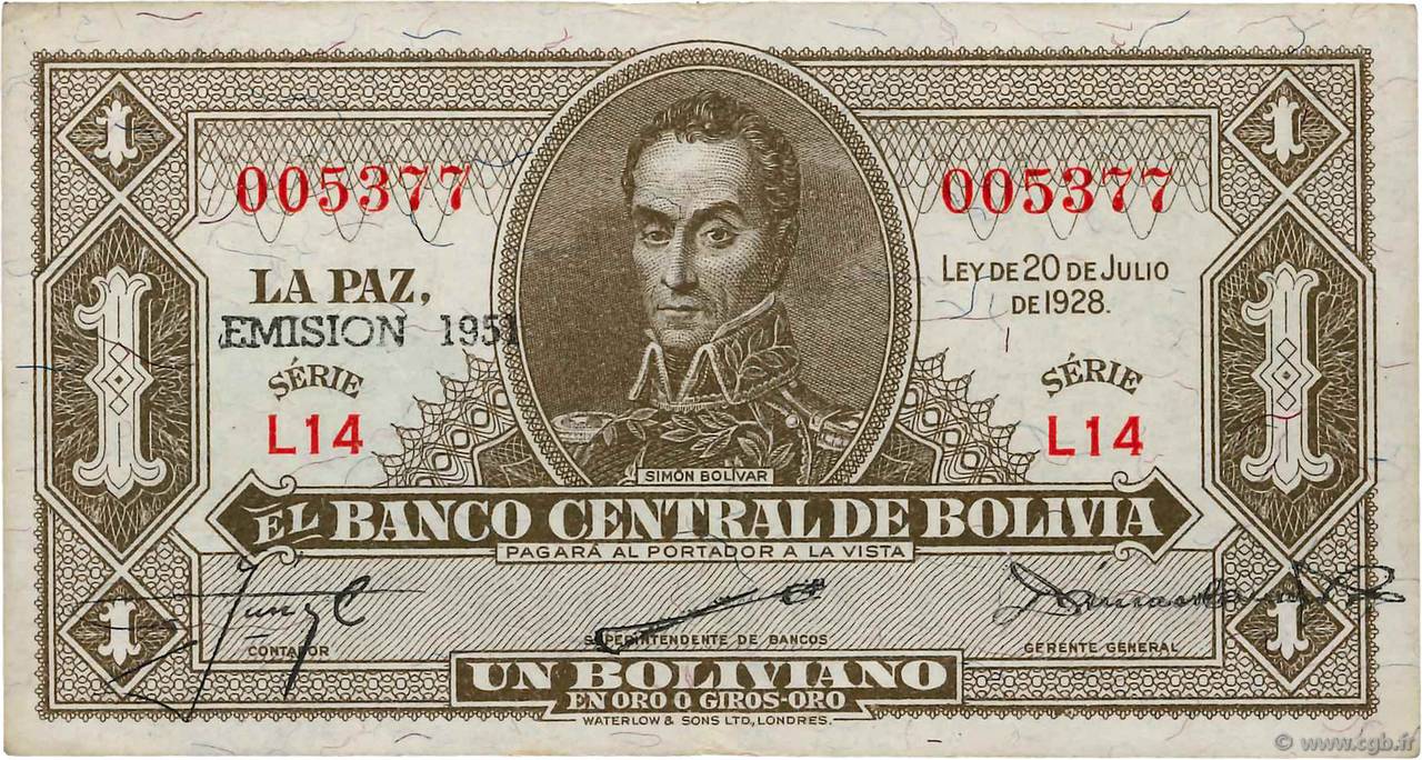 1 Boliviano BOLIVIA  1928 P.128b SPL+