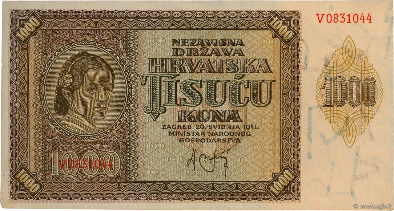 1000 Kuna CROATIA  1941 P.04a AU