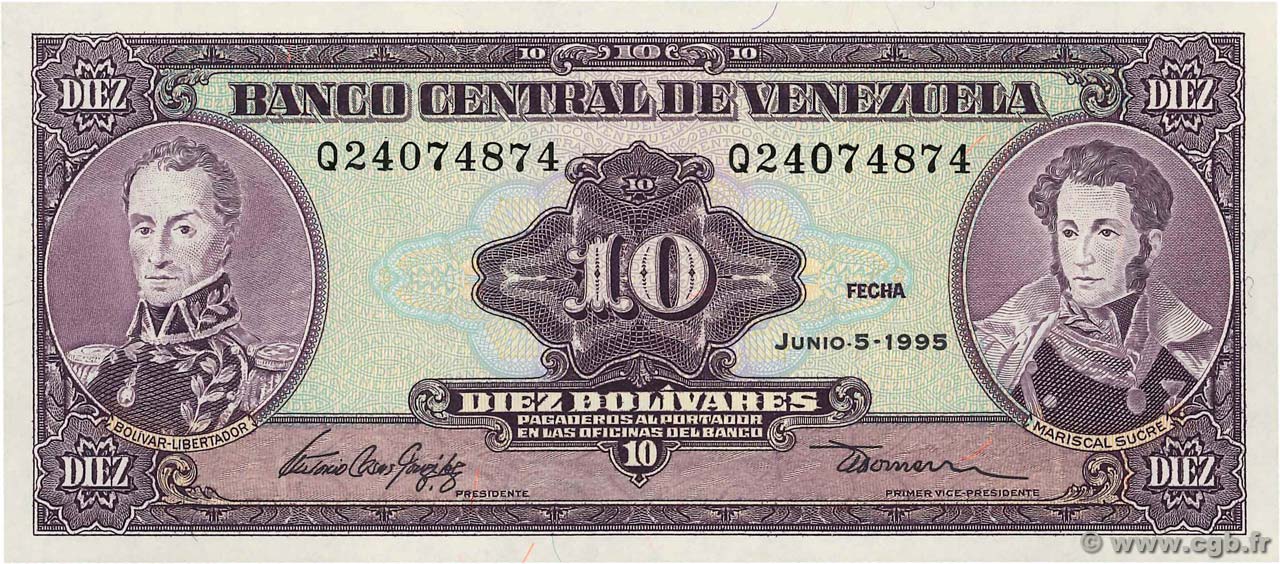 10 Bolivares VENEZUELA  1995 P.061d UNC
