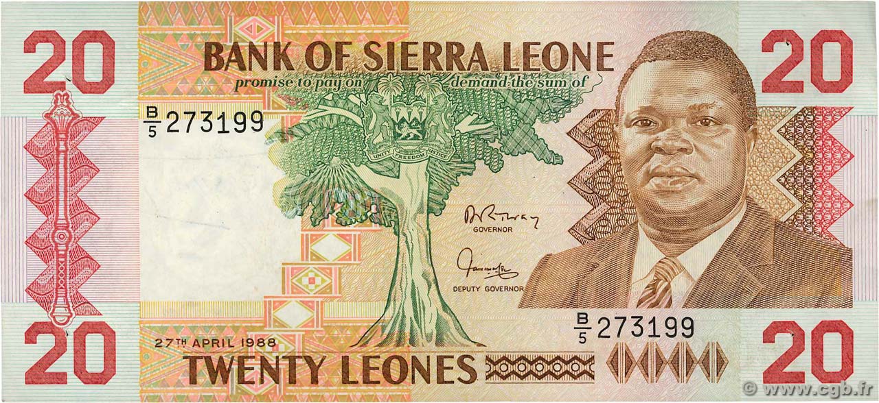 20 Leones SIERRA LEONE  1988 P.16 VF