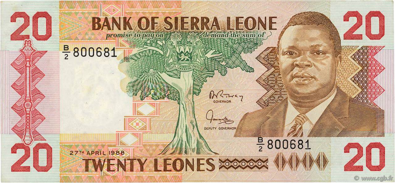 20 Leones SIERRA LEONE  1988 P.16 XF